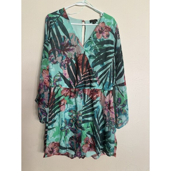 Thalia Sodi Womens Tropical Long Sleeve Romper Large Vacation Boho Island Trip - Picture 1 of 6